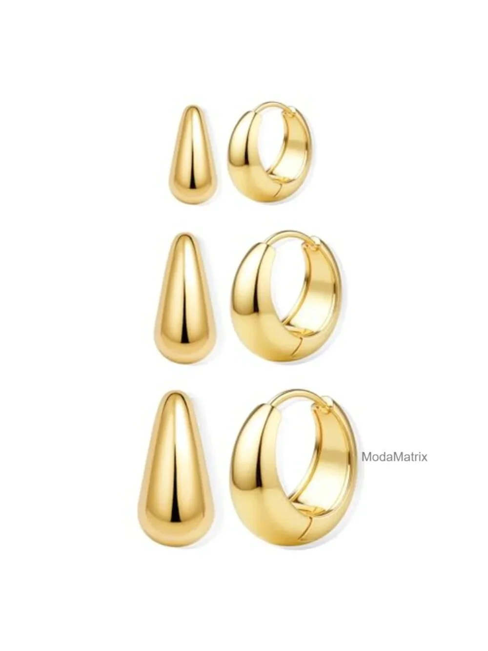 14K Gold Plated Hoop Earrings Set - 3 Pairs Chunky Huggie Earrings for Women